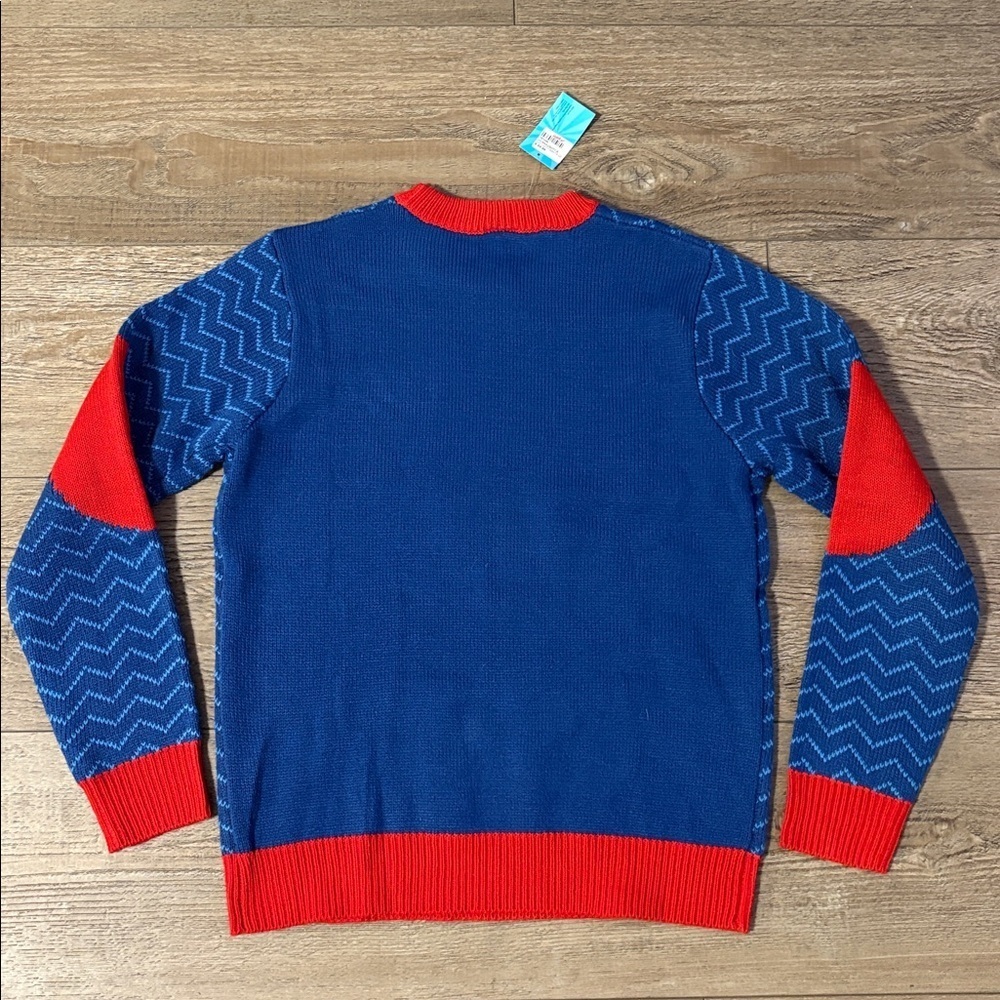 Ugly Christmas Sweater Party Naughty Santa Middle Finger Claus Blue Red Sweater - Picture 3 of 4
